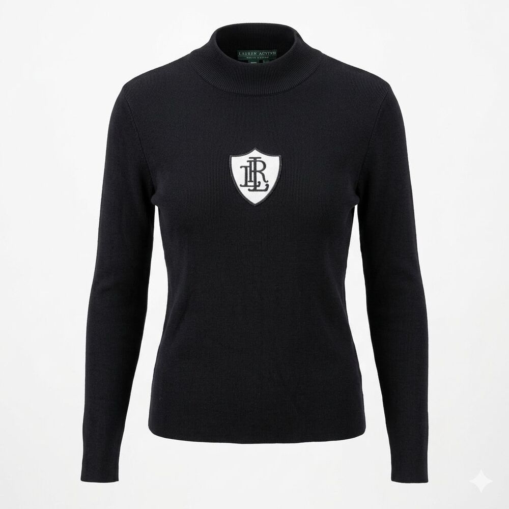 VTG 90s LAUREN ACTIVE Ralph Lauren LRL Crest Ribbed Turtleneck Sweater‎ L Rare